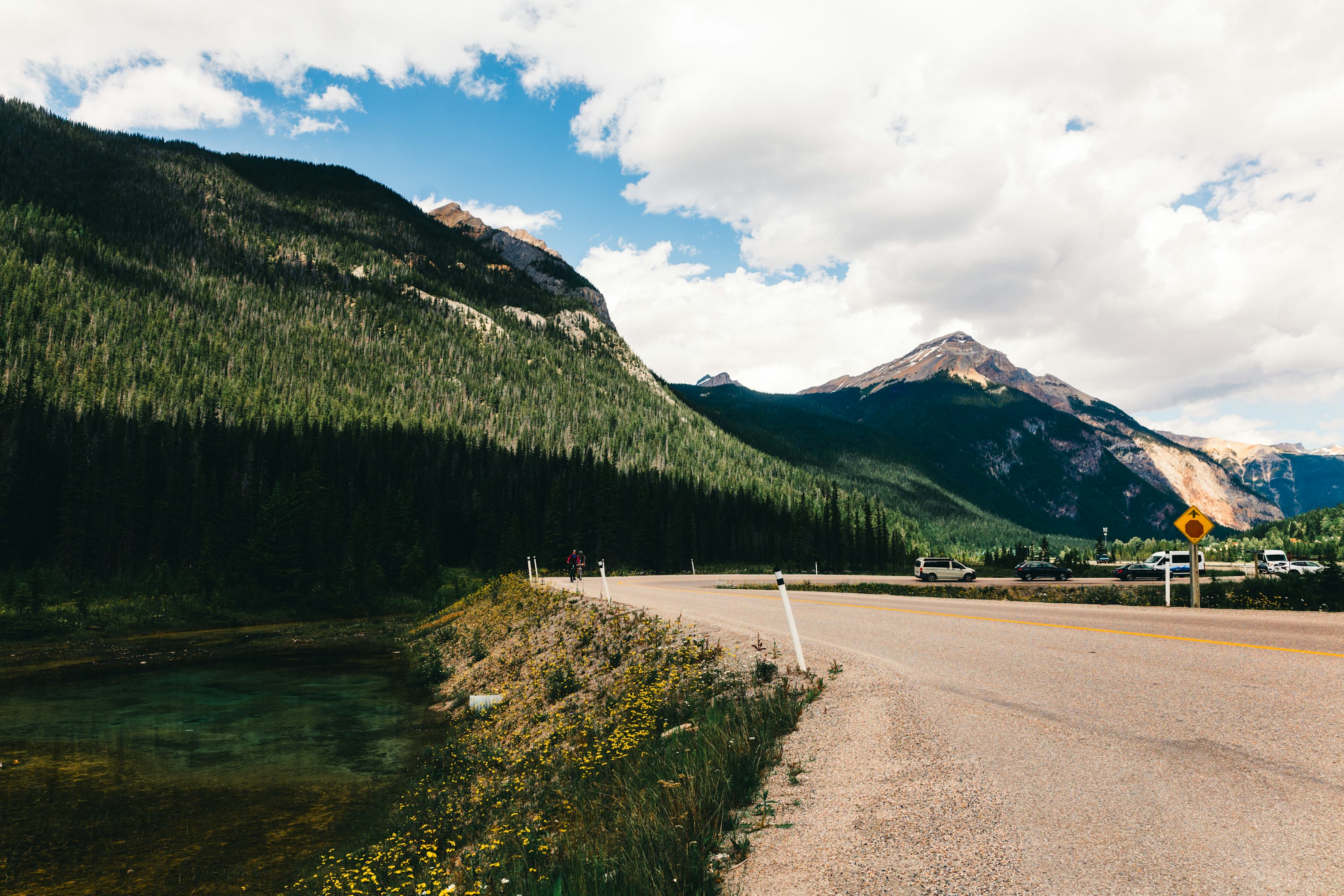 winding mountain highway through the Rockies